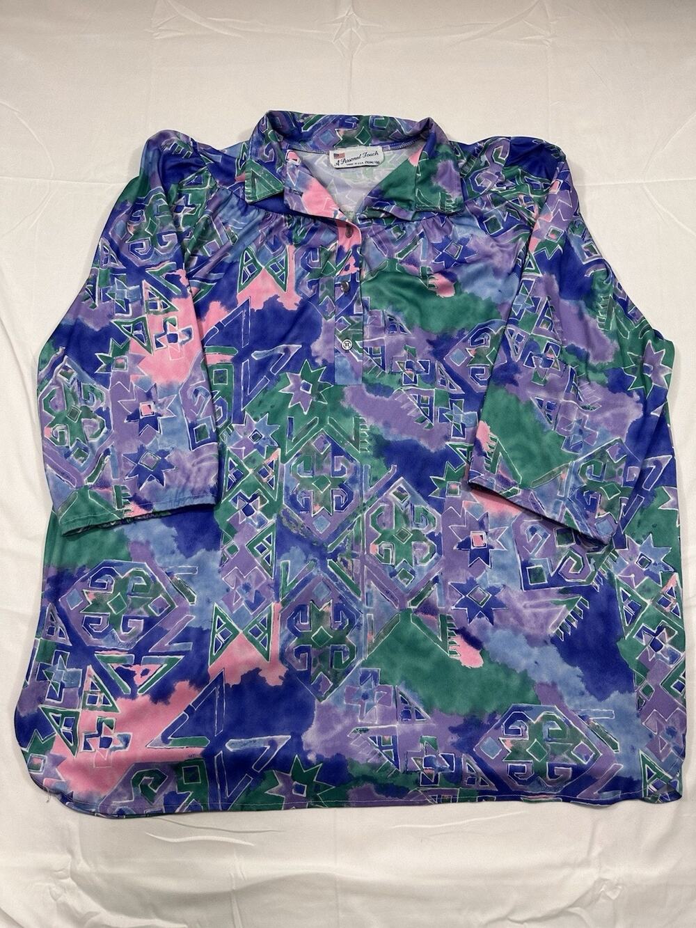 Vintage A Personal Touch Women’s Blouse Short Sleeve Multicolor 26W